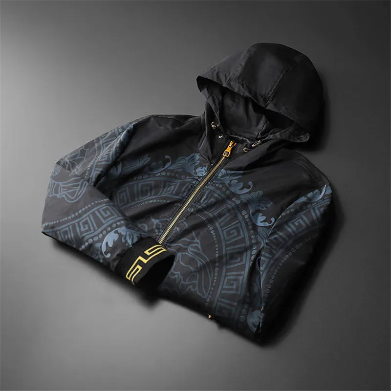 

Black men's clothing 2022 new high-end casual jacket men's spring and autumn fashion light luxury zipper hooded men's top