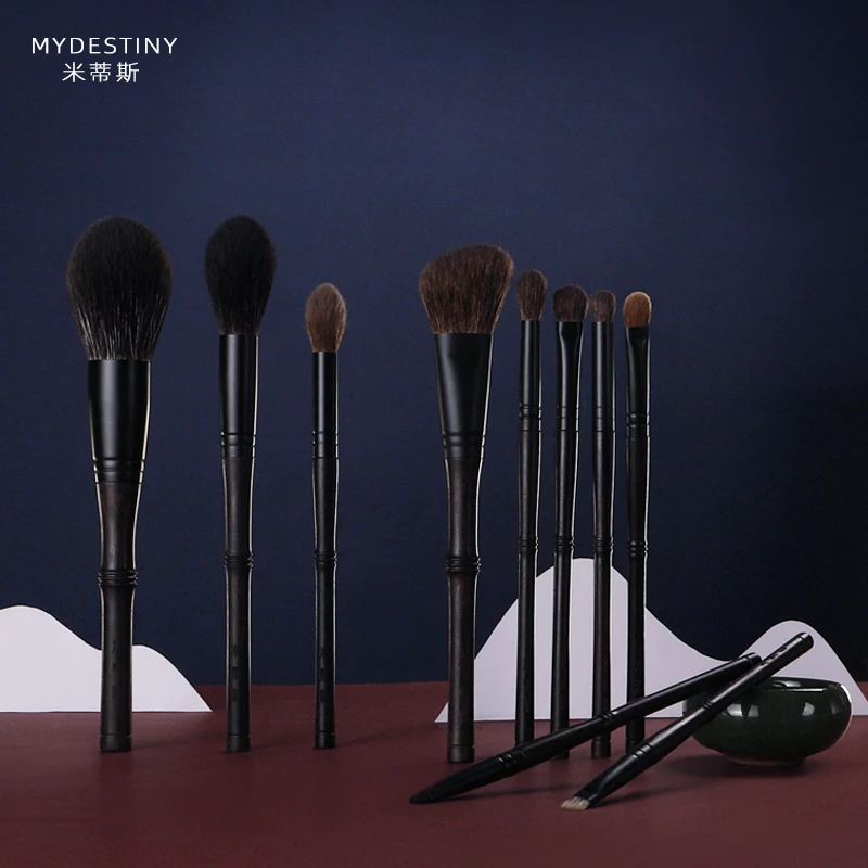 MyDestiny-Luxury Makeup Brush Set Ebony Bamboo Professional 10 pcs High Grade Brush Set Soft Natural Animal Fox Squirrel Hair