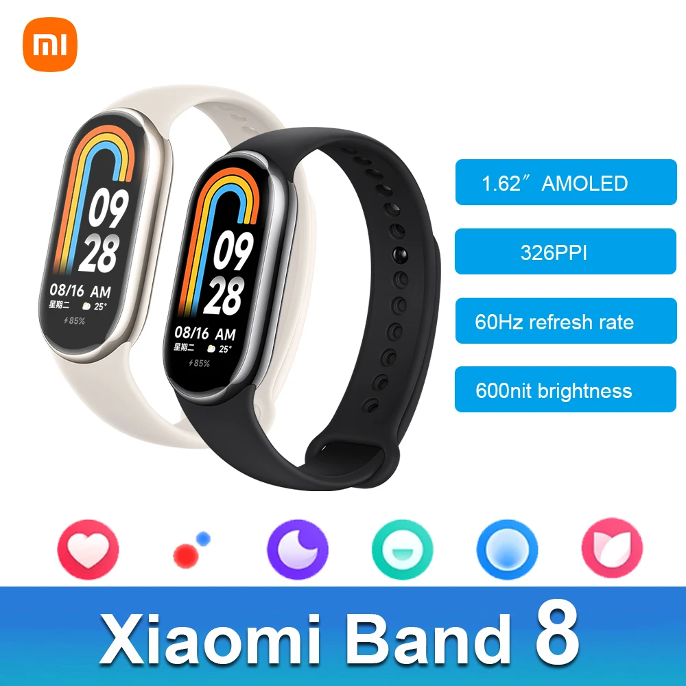 

Смарт-браслет Xiaomi Mi Band 8 с цветным AMOLED экраном, фитнес-трекер для измерения уровня кислорода в крови, пульсометр, смарт-браслет Xiaomi с Bluetooth