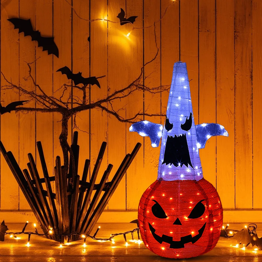 

92LED Halloween Pumpkin Lantern Ip68 Waterproof Remote Control 2-in-1 Power Supply Outdoor Indoor Garden Yard Home Party Decor