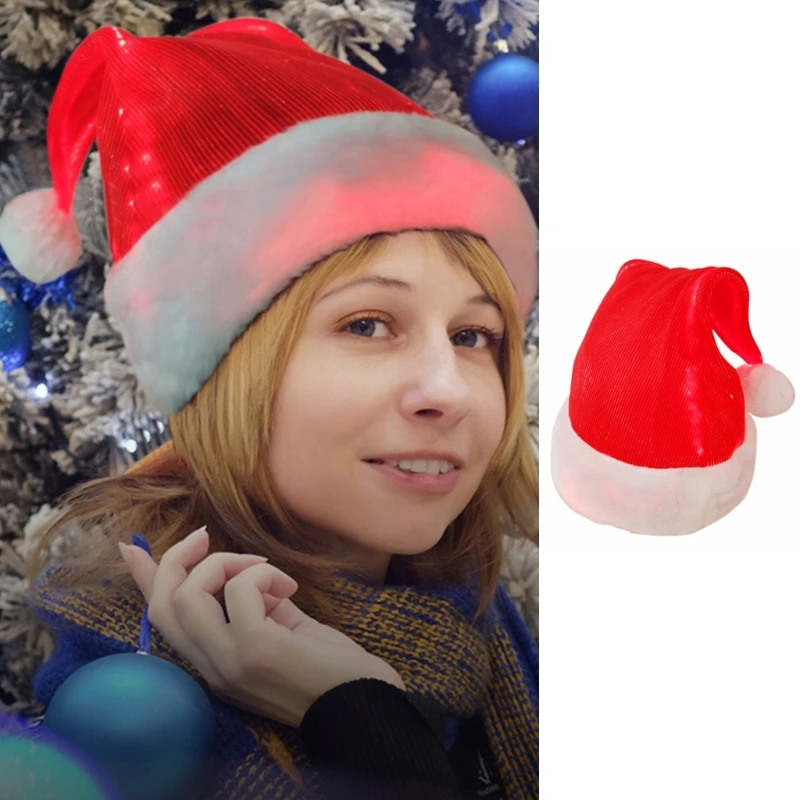 

Шапки Санта-Клауса, Красная рождественская шапка для взрослых, мужчин, женщин, шапка с подсветильник кой, украшения для рождественской и нов...