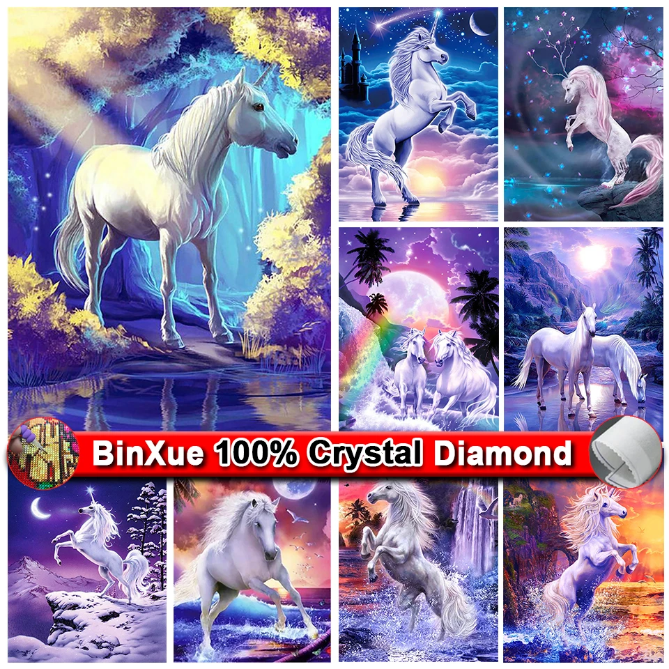BinXue zipper Bag 5D DIY Unicorn Crystal Diamond Painting tree horse Moon Snow Sticker diamond embroidered home art Deco gift