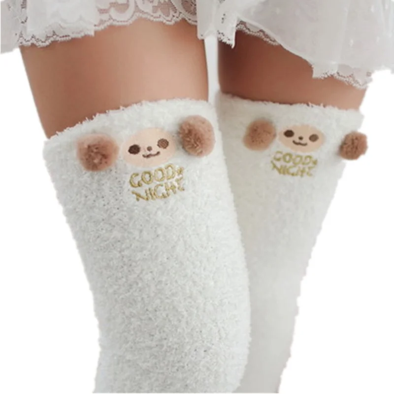 

Autumn Winter Sleep Socks Mori Girl Animal Modeling Knee Striped Cute Kawaii Cozy Long Thigh High Socks Compression Warm Sock