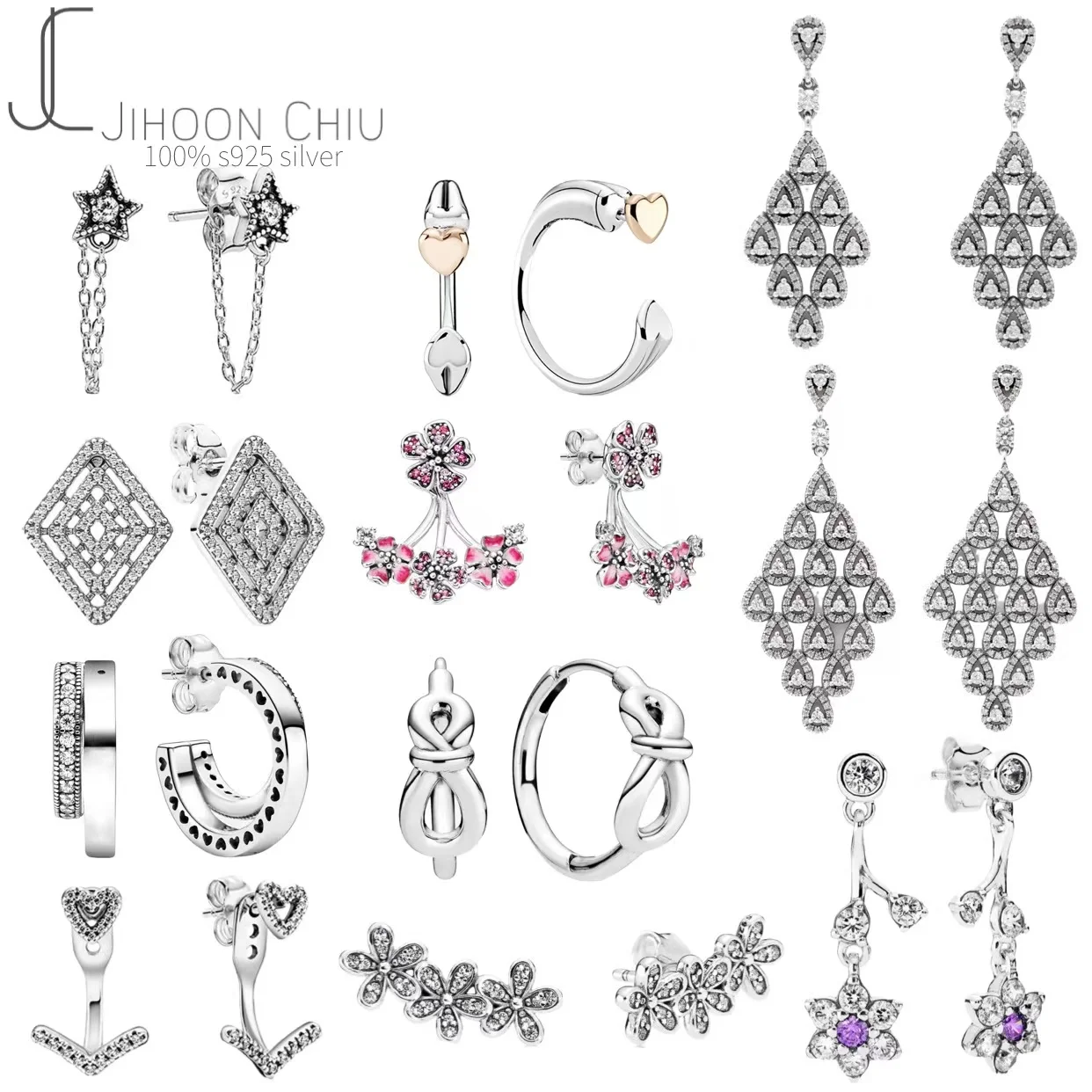 

new Fit Original luxury Real 925 Sterling Silver authentic pan earrings love heart For Women DIY fashion wedding Jewelry