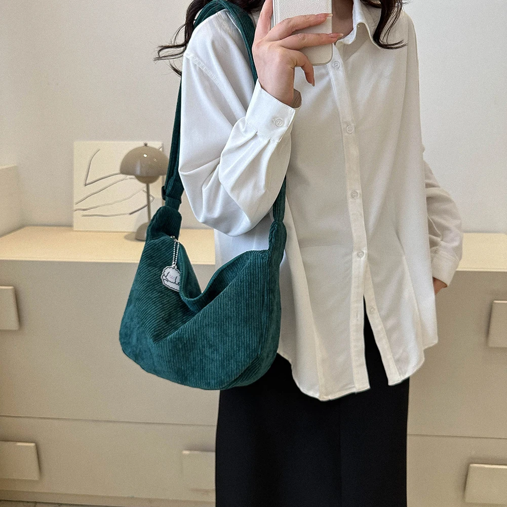 

Corduroy Simple Shoulder Bags Lazy Style Harajuku Casual Handbag All-Match Hobo Shopping Bag Solid Color Student Crossbody Bag