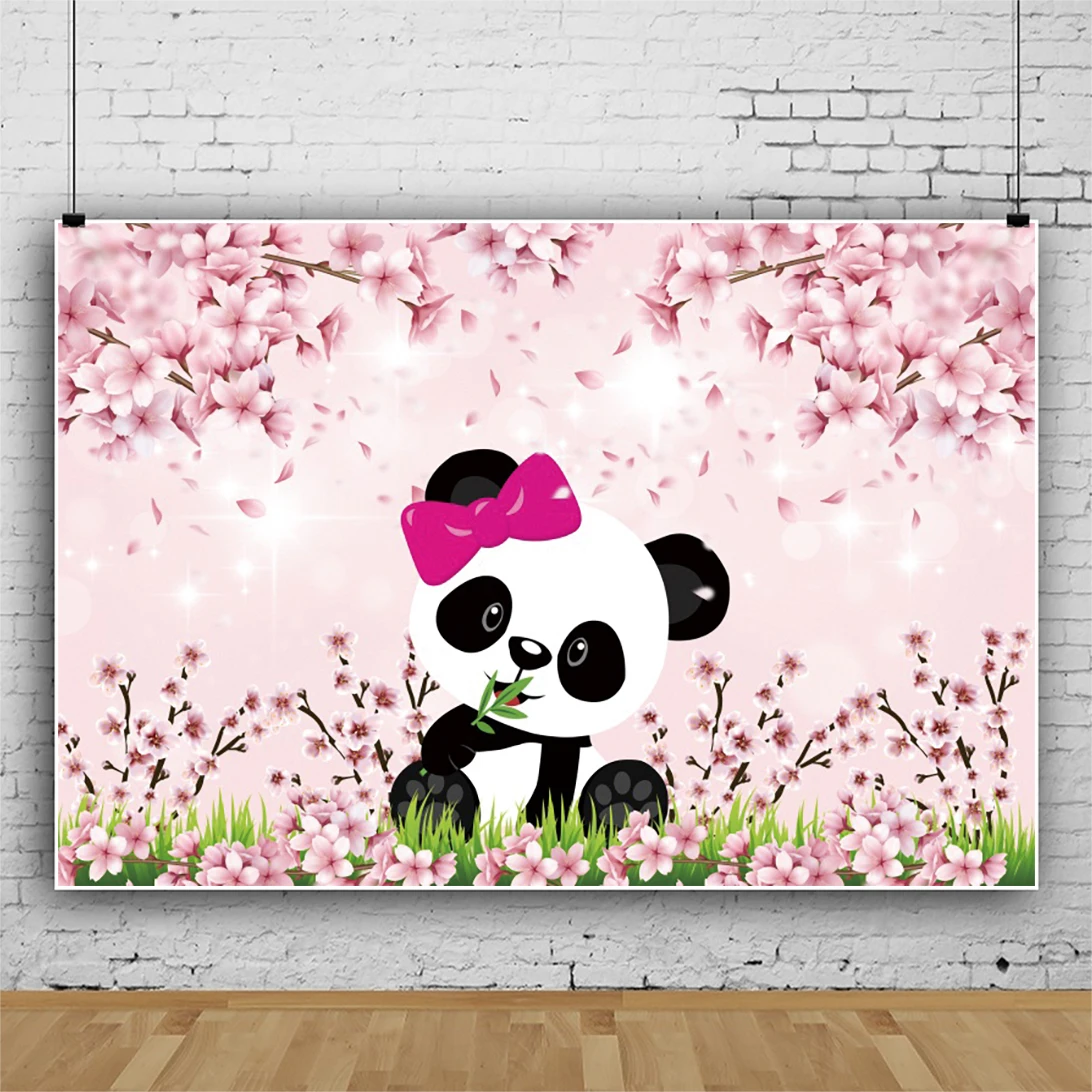 

Laeacco розовый цветок панда фон новорожденный ребенок душ принцесса день рождения вечерние Виниловый фон для фотостудии