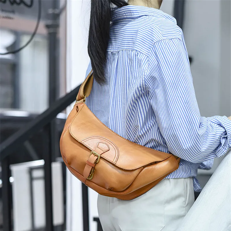 Fashion designer luxury genuine leather ladies chest bag crossbody bag casual handmade natural real cowhide women's shoulder bag