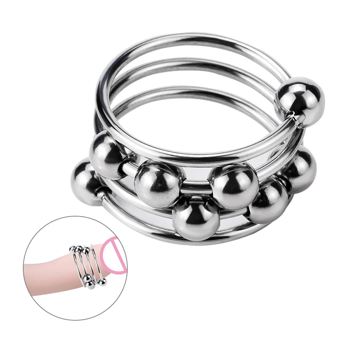 1 Шт. Раздвижное Кольцо Из Нержавеющей Стали С Металлическими Бусинами Для Мужчин