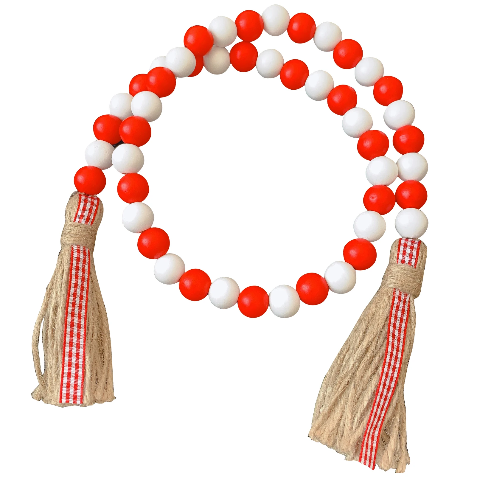 

Colored Wooden Beads Garland Rustic Farmhouse Beads Chian With Plaid Tassel Exquisite Wall Hangings Garland Beads Suitable For