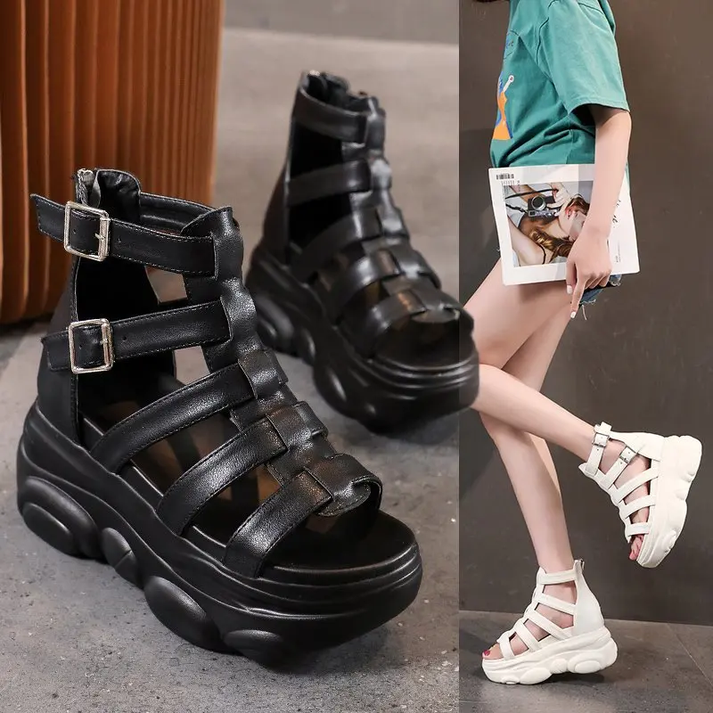 

Сандалии с открытым носком женские, увеличивающие рост Лето 2022, Корейская версия, полые сандалии на платформе с пряжкой для взрослых женщин