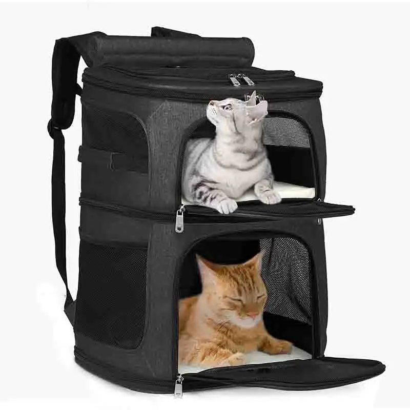 Double Layer Carrier Backpack Removable Cat Bag 2 Cats Collapsible Pet Small Medium Dogs Puppies 7kg Travel Carrier With