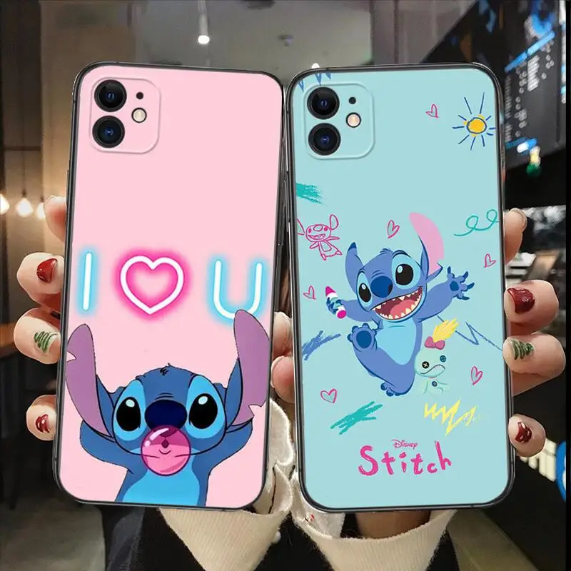 

Stitch Kawaii Anime phone Case For IPhone 13 12 11 Pro Max Mini SE XR X XS Max 8Plus 7plus 6 6S New Shell Black phone Case