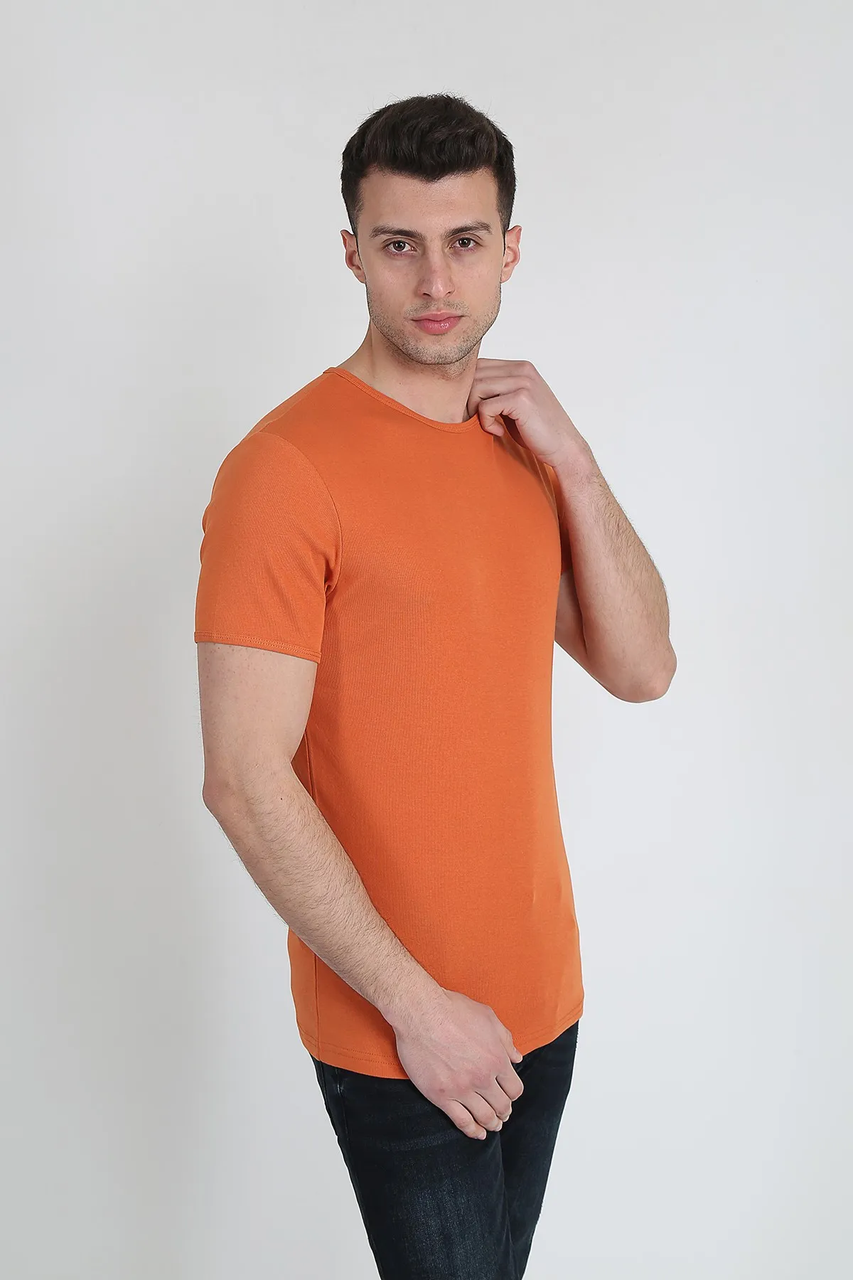 

Male Basic Slim Fit Bike Collar Short Sleeve T-Shirt 21K-3400729-01 Orange
