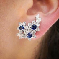 punki classic blue irregular cubic zircon flower shape stud earrings for woman girl dating party jewelry