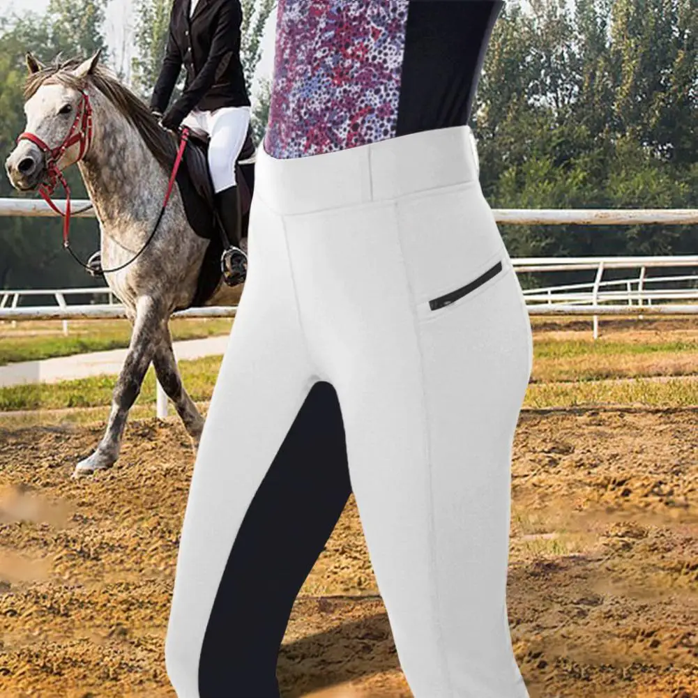 

High Waist Punk Style Good Elasticity Ninth Length Riding Pants Splicing Color Exercise Equestrian Pants Female Clothing