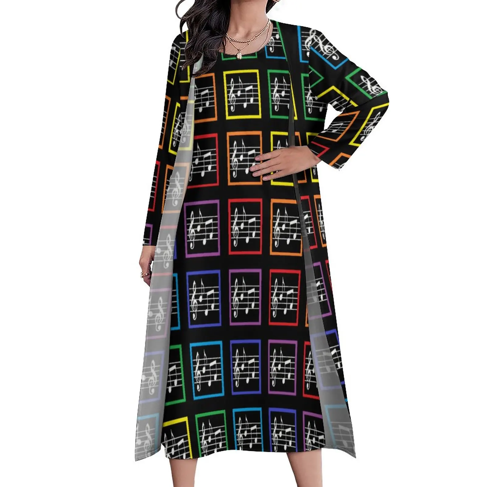 

Music Squares Dress Two Piece Rainbow Framed Aesthetic Bohemia Long Dresses Female Kawaii Maxi Dress Gift Idea