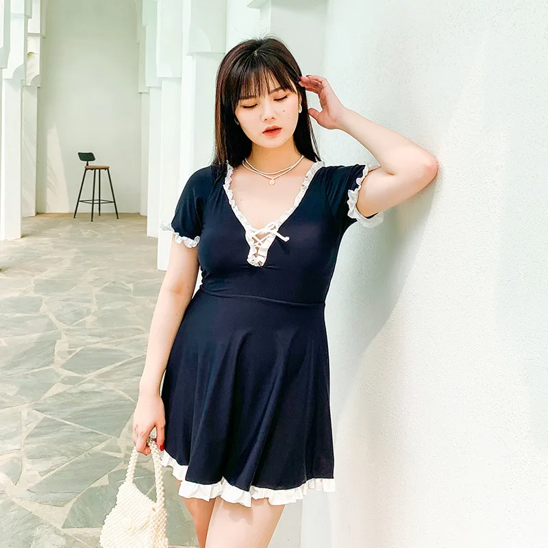 

Plus Size One Piece Swimsuit Beach Wear Women Beachwear 2022 New Skirt Fat Sexy Backless Bathing Suit Solid Polyester Swimwear