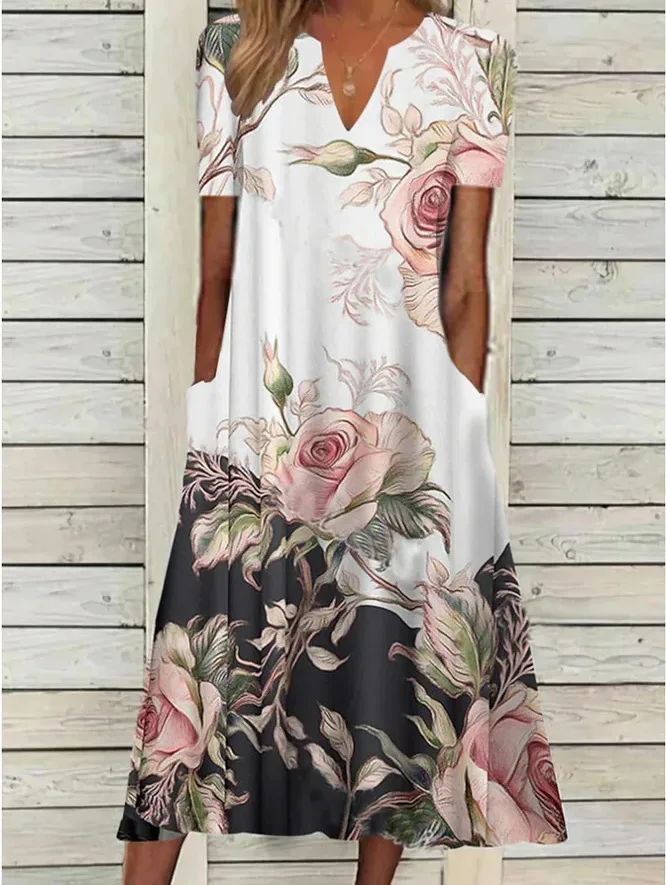 

Женское длинное платье с V-образным вырезом, свободного покроя