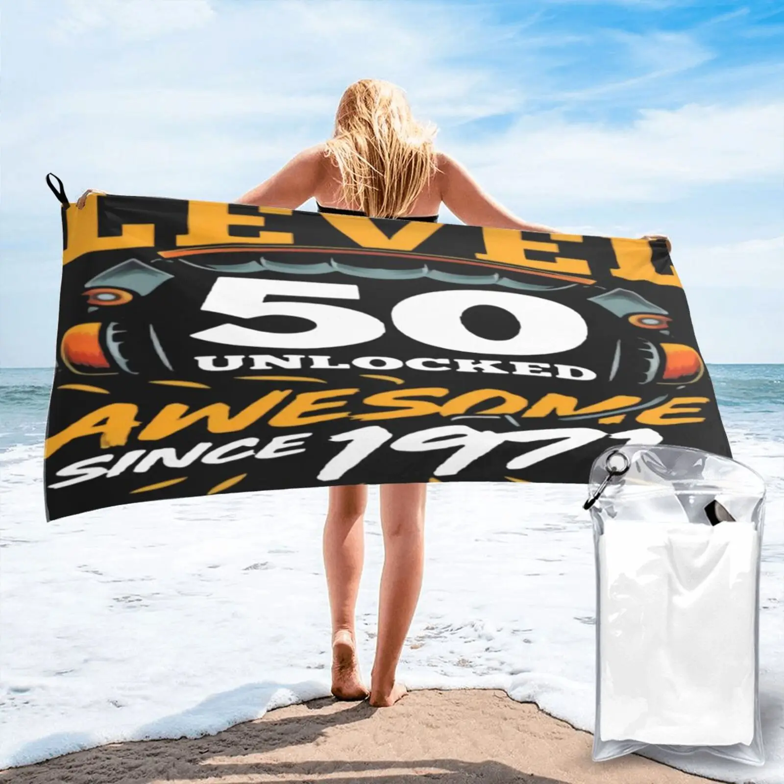 

50Th Birthday Level 50 Unlocked Awesome Beach Towel Towels Beach Kitchen Towel For Bath And Sauna Large Bath Towel Hand Towels