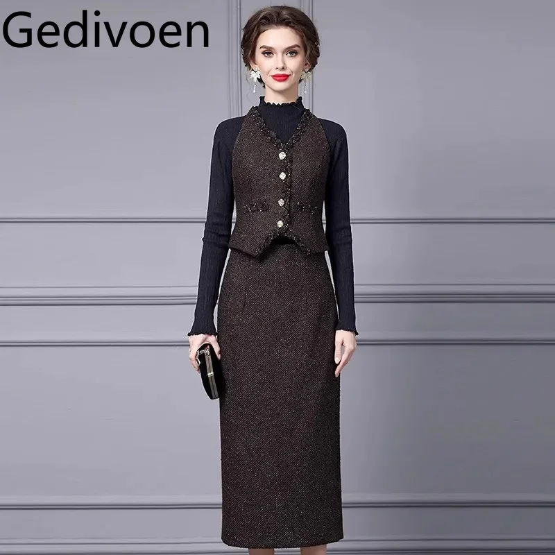 Gedivoen женский элегантный офисный и деловой костюм однобортные топы на бретелях с