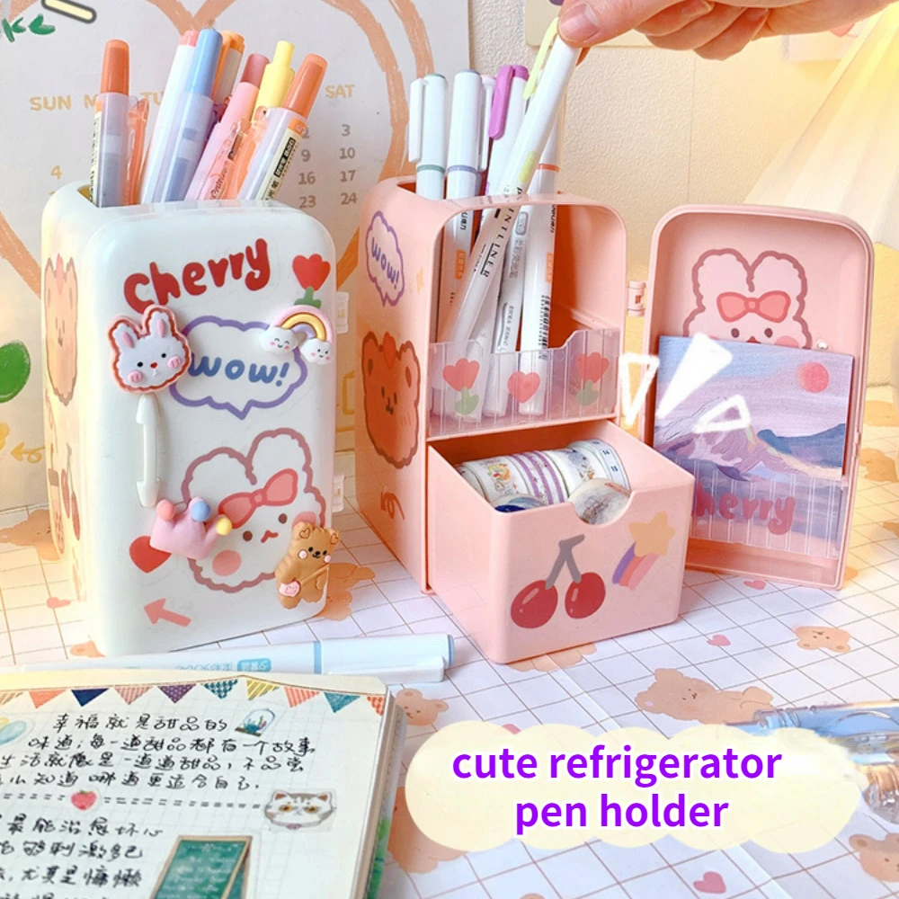 

Ins Cute Small Refrigerator Pen Holder Desk Organizer Children Girls Students Desktop Decoration Desk Kawaii Storage Boxes