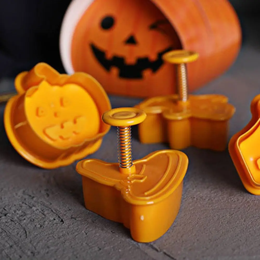 

4pcs Plastic Halloween Pumpkin Biscuit Mold Ghost Cake Mold Cookie Cutter Fondant Mould Plunger Cake Decorating Accessories