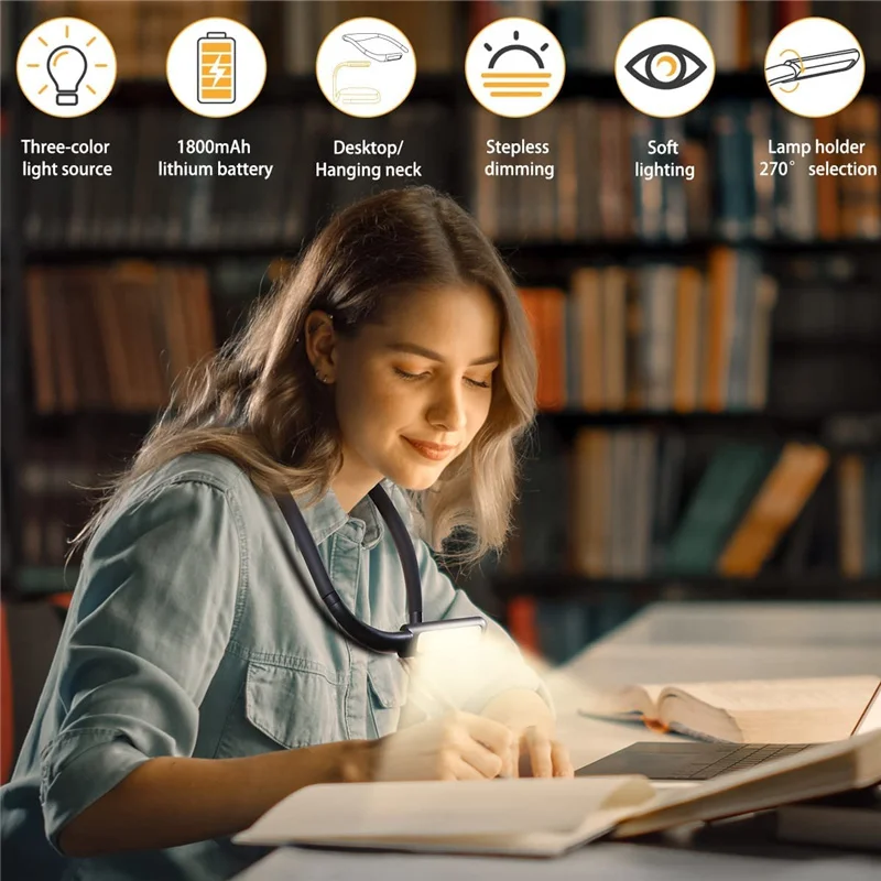 

LED Book Lights Neck Lamp USB Rechargeable Flexible HandsFree Durable Reading Lamps For Camping Repairing Flashlight Lighting