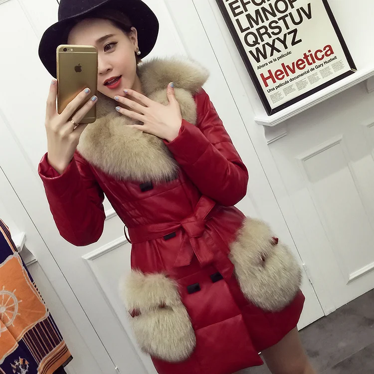 

Женский пуховик из натуральной овечьей кожи, с воротником из 90% белого утиного пуха и лисьим мехом, облегающее пальто, женская одежда Zjt 2023