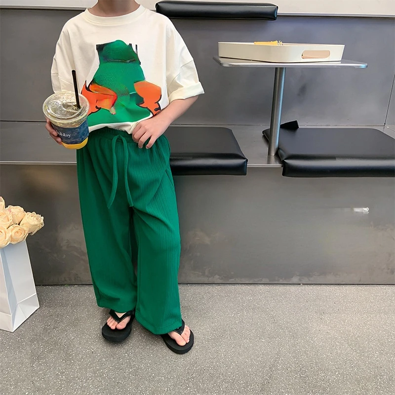 

2022 Summer Boys and girls solid color all-match wide leg pants Unisex loose thin trousers