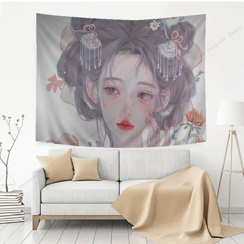 Красивый аниме кавайная девушка гобелен дешевый хиппи настенный богемный