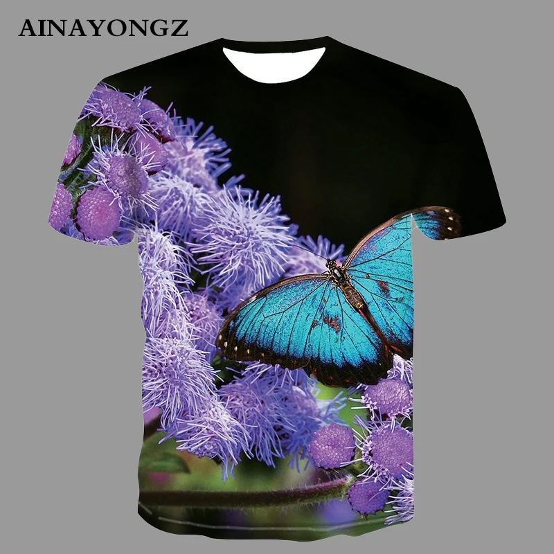 Novelty 2022 Trend T-shirts Man Summer Object Blouse Flowers and Butterflies Print Men's T Shirt High Quality Mesh Fabric Tops