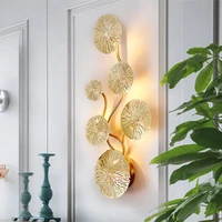 gold lotus leaf wall light g4 modern led wall lamp luxury copper decor lamp fixture for living room bedroom home creative