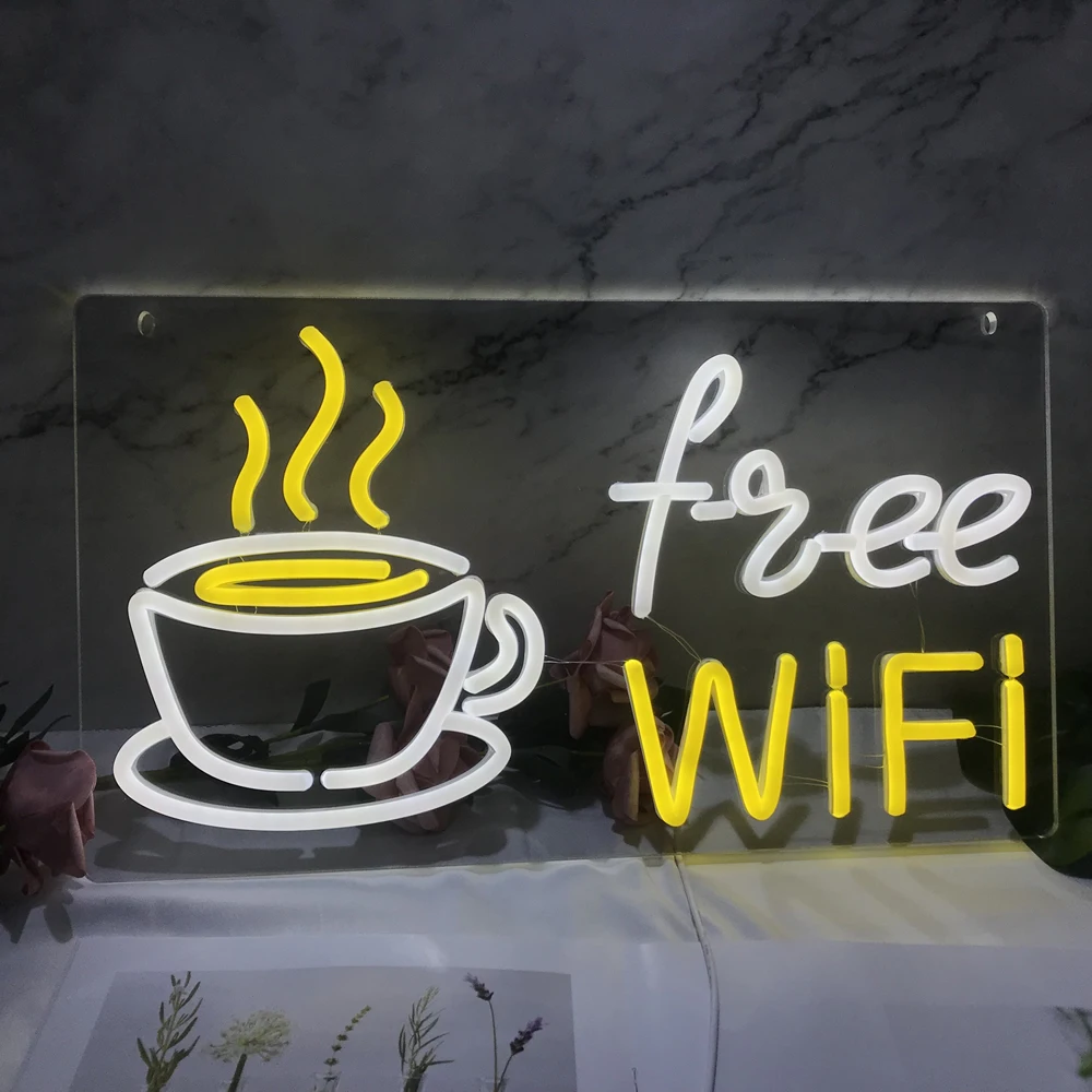 

Кофейня стандартная неоновая вывеска с Wi-Fi