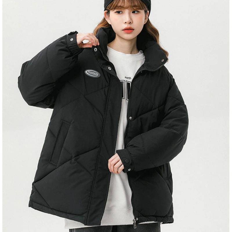 Winter Solid Thick Warm Short Down Cotton Jackets Women Fashion Stand Collar Padded Coats Ladies Casual Loose Zipper Outerwears