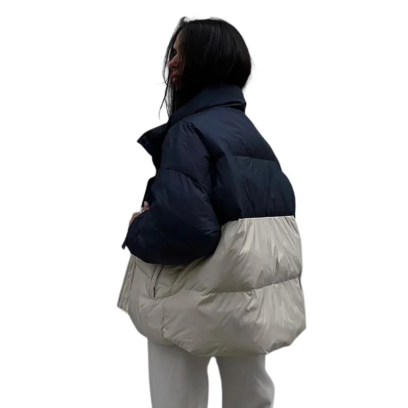 Hit The Color Lapel Trendy Jacket Female Autumn and Winter New Warm Long-Sleeved Zipper Fashion Versatile Cotton Jacket