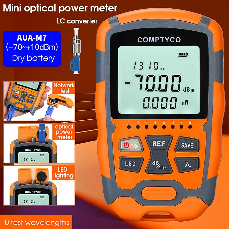 

Mini Optical Power Meter AUA-M7/M5 SC/FC/ST Universal interface Connector OPM Fiber Optical Cable Tester -70dBm~+10dBm