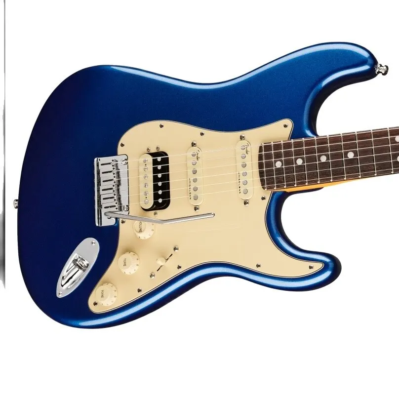 

Топ матовый синий цвет Strato ультра электрическая гитара, твердый корпус, подставка из розового дерева, желтая накладка