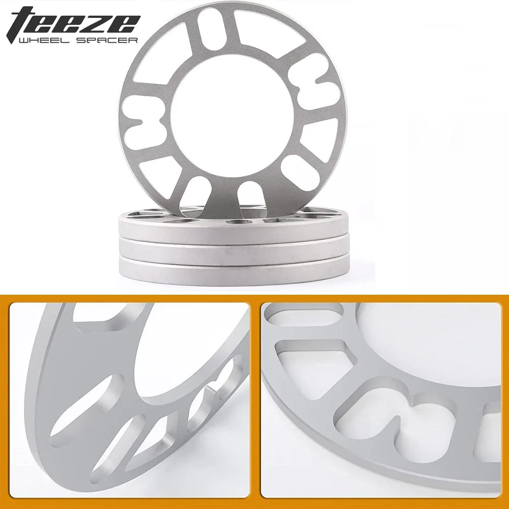 TEEZE 4PC Aluminum Universal Car Wheel Spacer Shims Plate 3mm 5mm 8mm 10mm Fit 4x100 4x114.3 5x100 5x108 5x114.3 5x120