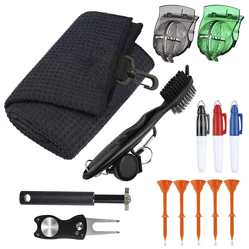 

New-Golf Cleaning Kit Golf Club Brush Cleaning Brush Microfiber Golf Towel 2 Different Liners with 3 Pens Golf Accessories