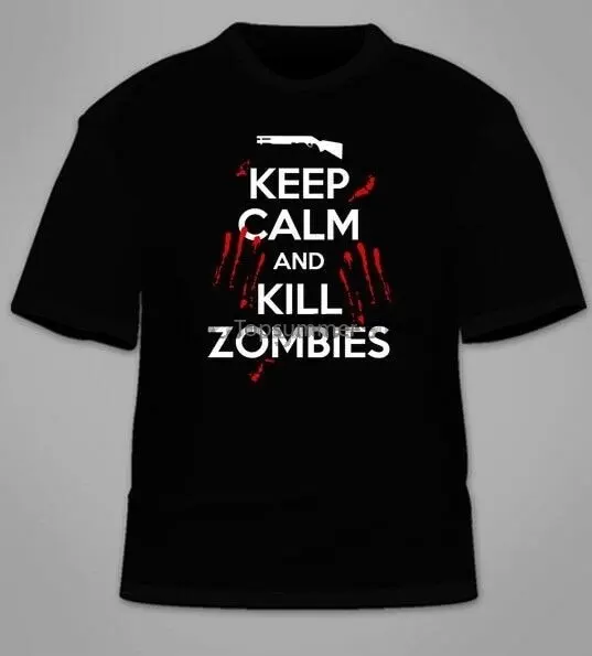 

Keep Calm And Kill Zombies T-Shirt. Funny Walking Dead Brains Apocalypse Guns