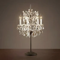 clear candle small k9 crystal lace chandelier table lamp for wedding bed side decoration