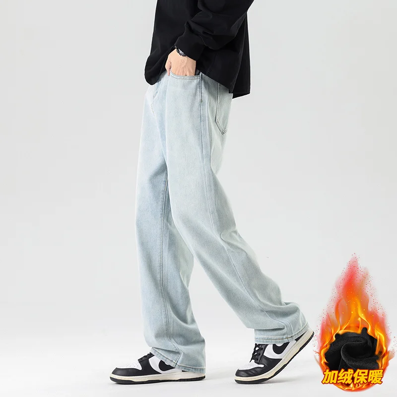 Уличные зимние мужские новые бархатные джинсы модные повседневные осенние