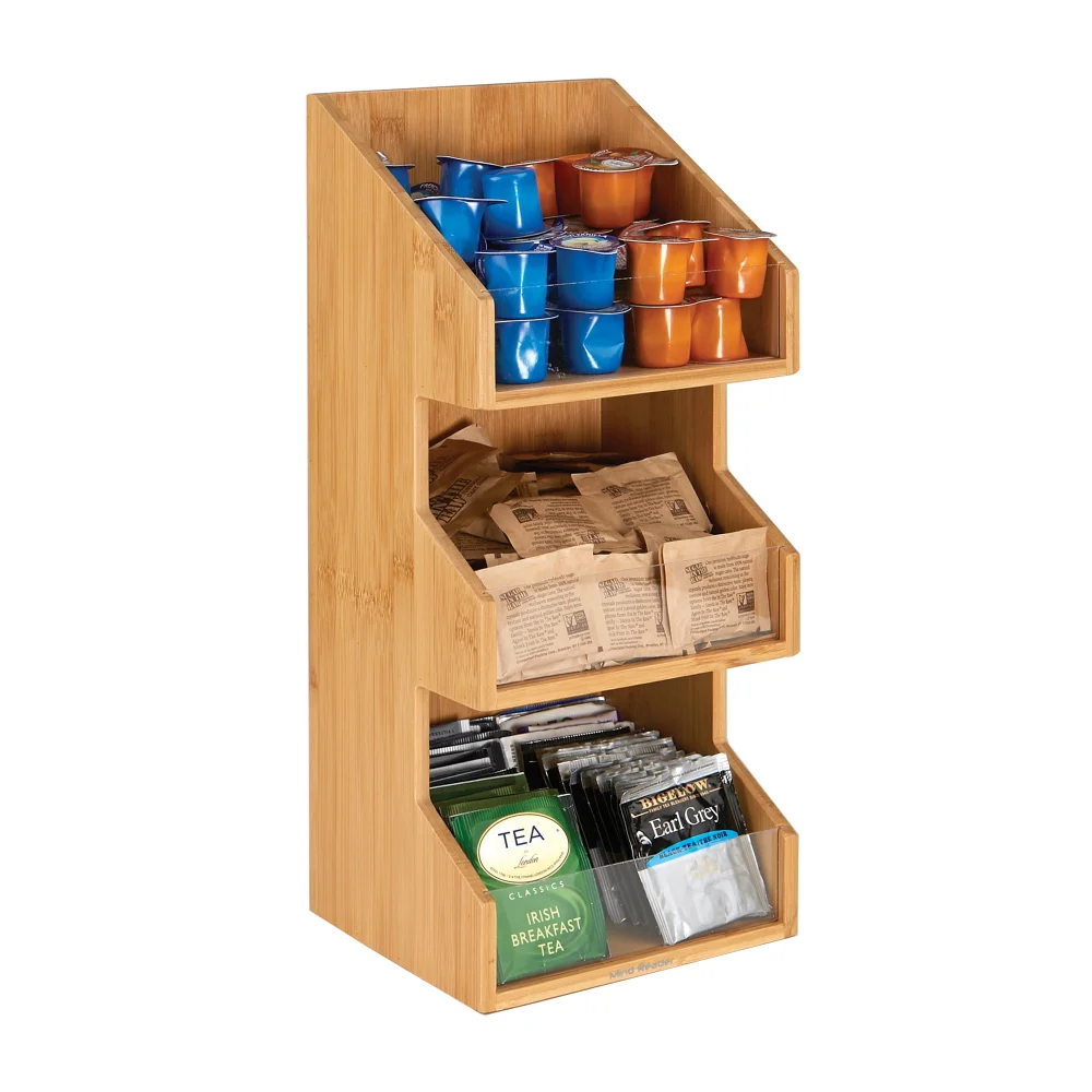 

Mind Reader 3 Tier Bamboo Coffee Condiment Caddy Organizer, Brown
