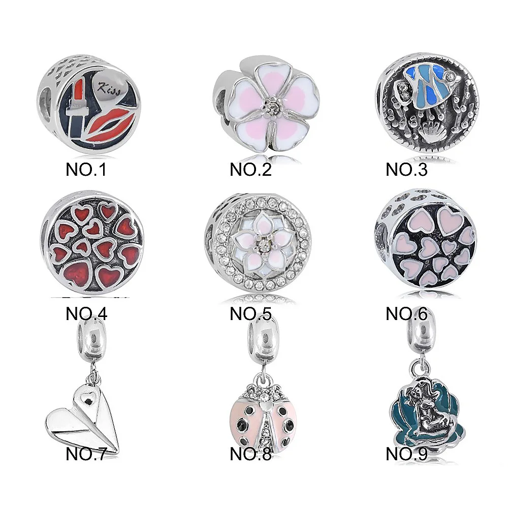 

2pcs/lot New Stainless Steel Hole Bead Love Heart Lipstick Pendant Charm Fit Pandora Bracelet Bangle Necklace DIY Women Jewelry