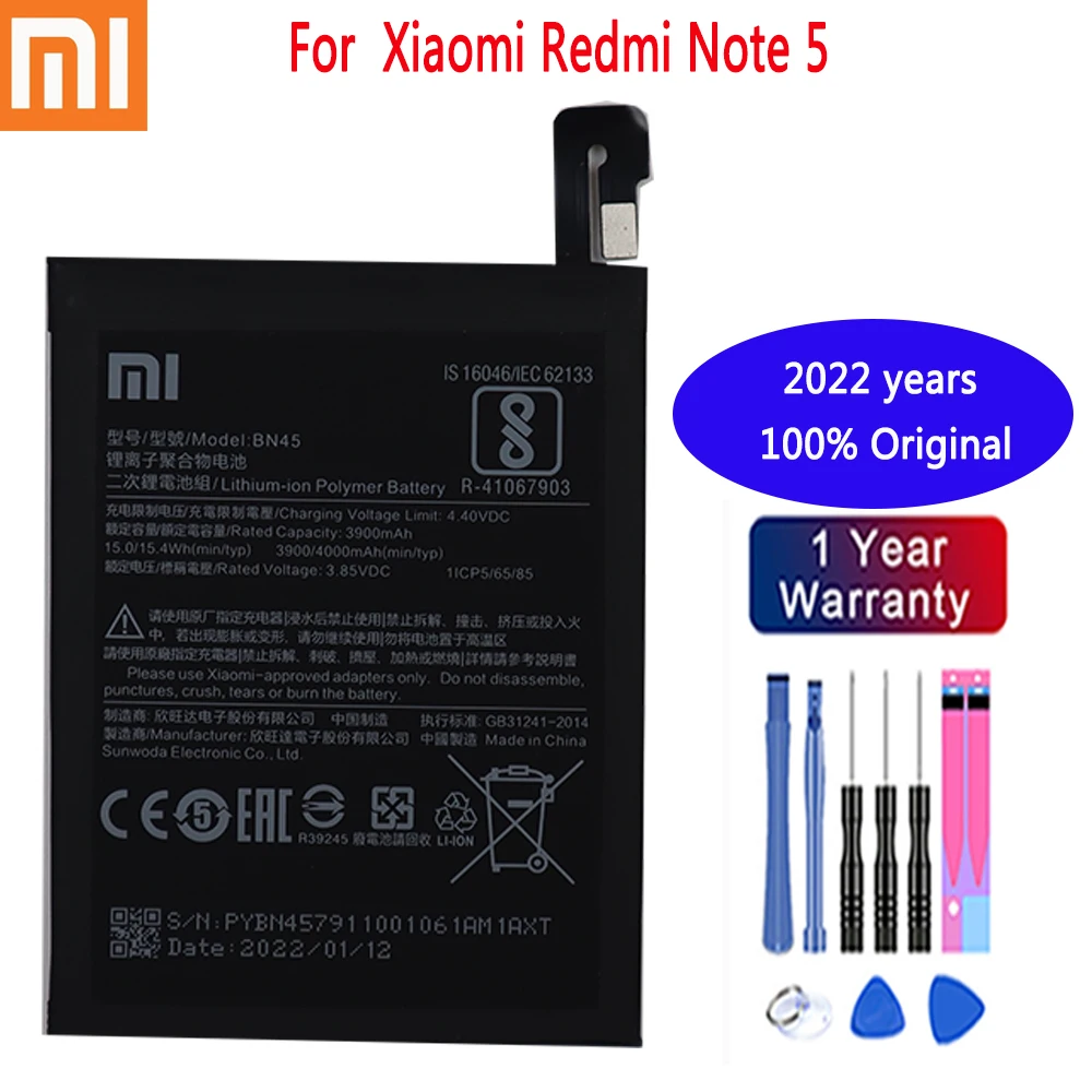 2022 год 100% Новый оригинальный аккумулятор Xiaomi для телефона Redmi Note 5 Note5 BN45 3900 мАч