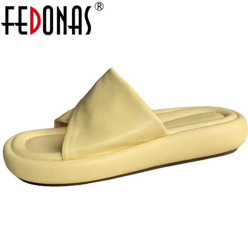 

FEDONAS Women Sandals Basic Slippers Comfort Casual Genuine Leather Flat Platforms Fashion Concise Shoes Woman Spring Summer