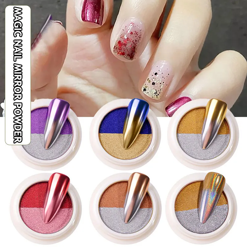 

2Colors Solid Mirror Nail Glitter Powder Dust Metallic Metal Effect Nails Art UV Gel Polish Chrome Pigment Nail Art Decorations