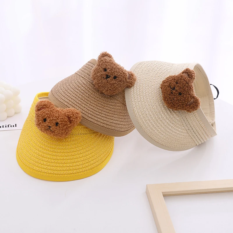 

Foldable Baby Summer Hat Straw Visor Cap Woven Beach Bear Hat Baby Girls Sun Hats For Kids Infant Newborn Boys Beach Caps