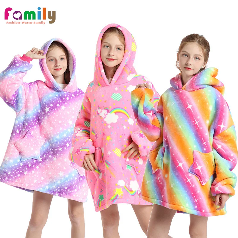 

New Nordic Large Oversize Blanket for Child Kids Winter Warm Wearable Hoody Blankets Boy Girls Gown for Christmas Gift Outdoor