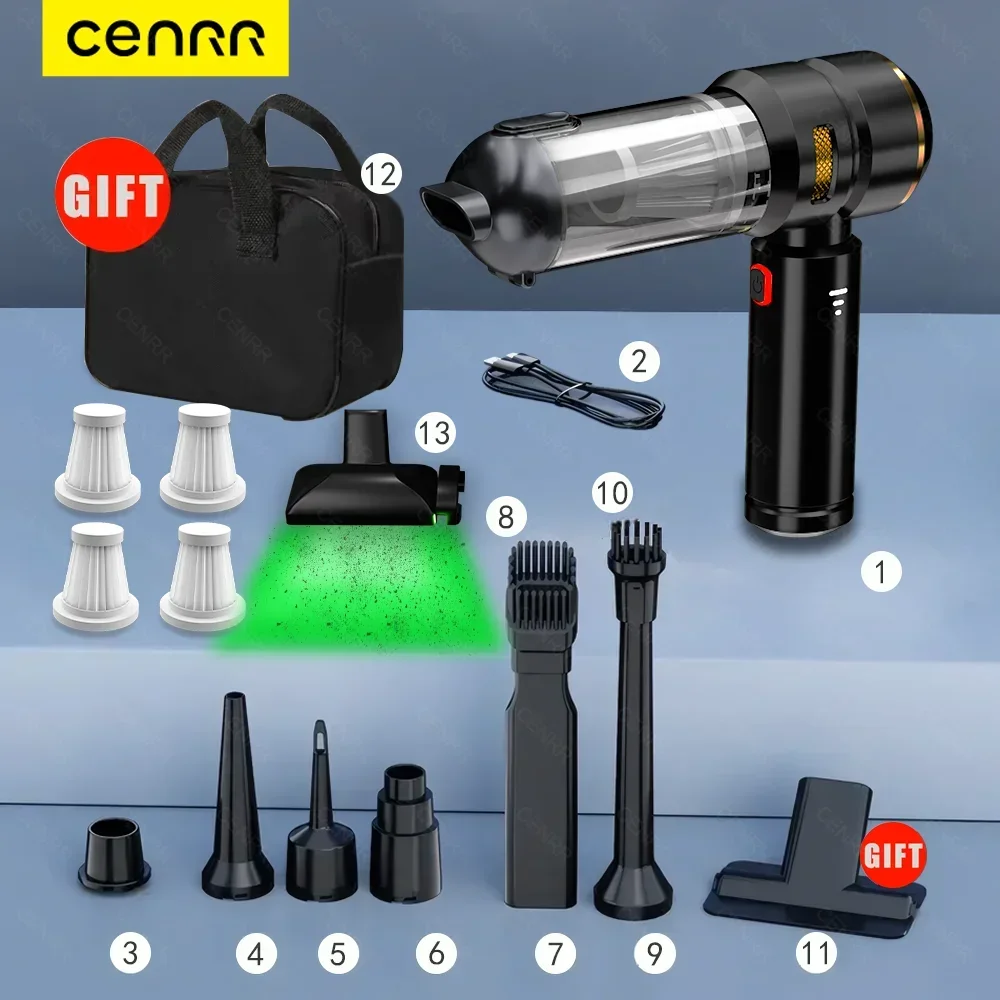 

Автомобильный пылесос CENRR 998000 PA Сильная всасывающая лампа для пыли Мощный портативный ручной автомобильный очиститель Пневматический пистолет